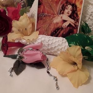 925 STERLING SILVER DOLFIN & GARNET BRACELET 7"